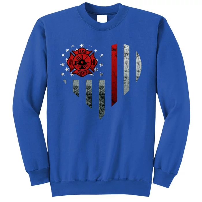 Firefighter Departt Logo Fire Heart American Flag Gift Tall Sweatshirt