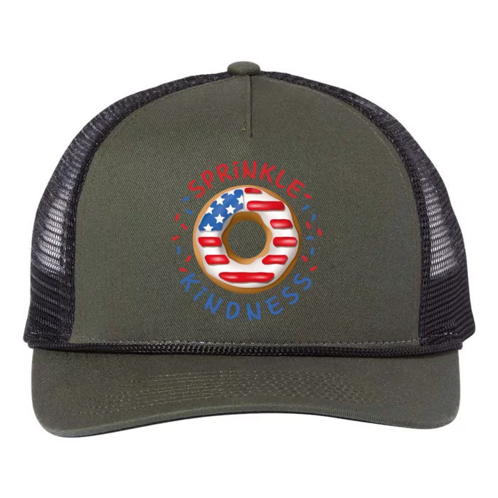 Funny Doughnut Lover American Flag Donut Sprinkle Kindness Gift Retro Rope Trucker Hat Cap