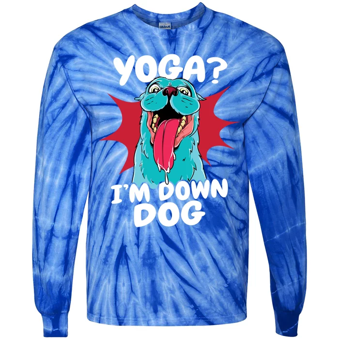 Funny Dog Lovers Yoga Funny Gift Yoga Im Down Dog Gift Tie-Dye Long Sleeve Shirt