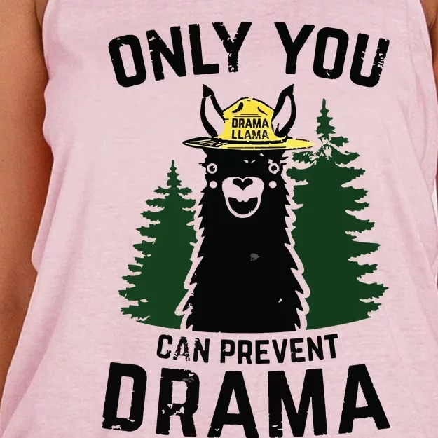 Funny Drama Llama Only You Can Prevent Drama Sarcastic Lover Women's Knotted Racerback Tank