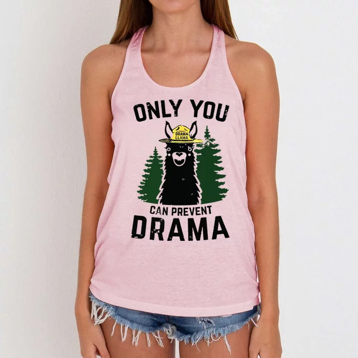 Funny Drama Llama Only You Can Prevent Drama Sarcastic Lover Women's Knotted Racerback Tank