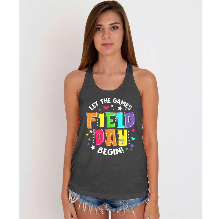 Field Day Let The Games Begin Boy Girl Teacher Women's Knotted Racerback Tank