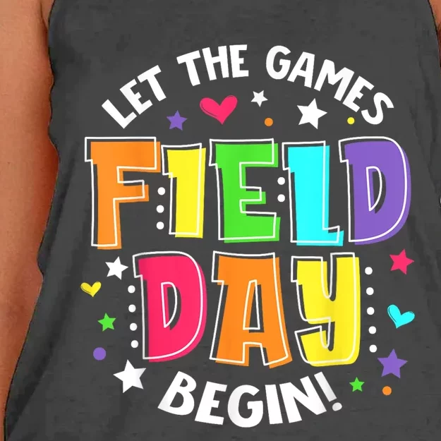 Field Day Let The Games Begin Boy Girl Teacher Women's Knotted Racerback Tank