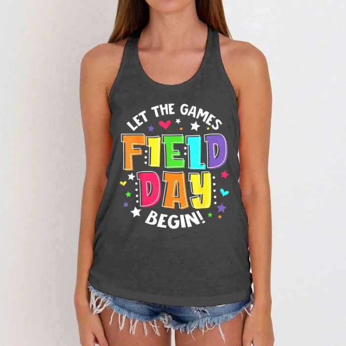 Field Day Let The Games Begin Boy Girl Teacher Women's Knotted Racerback Tank