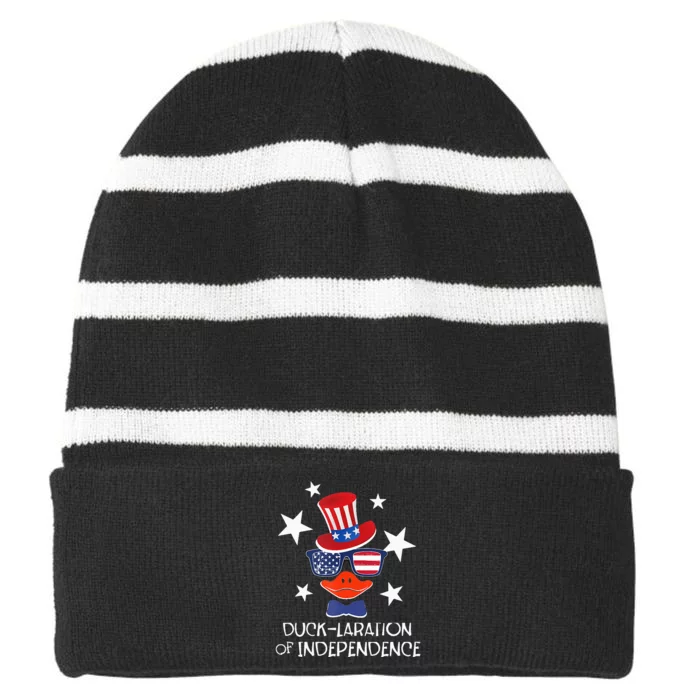 Funny Duck Lover 4th Of July Patriotic Pun Striped Beanie with Solid Band