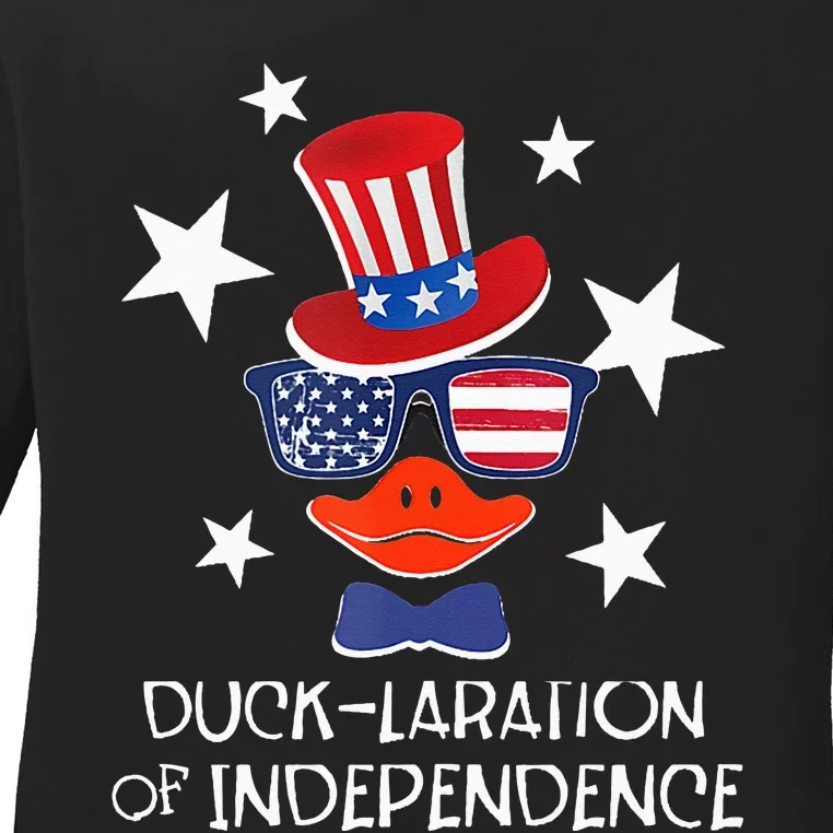 Funny Duck Lover 4th Of July Patriotic Pun Ladies Long Sleeve Shirt