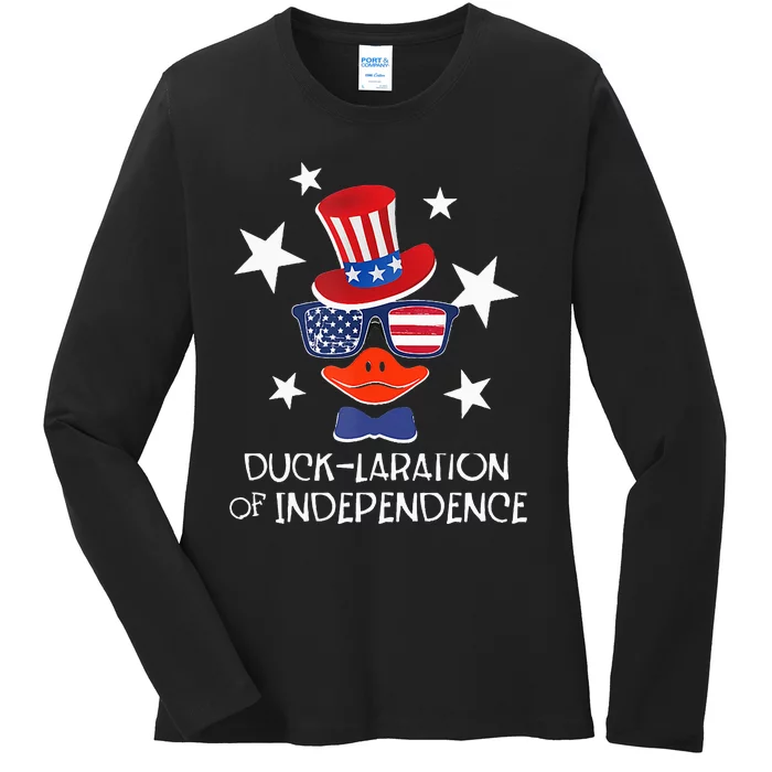 Funny Duck Lover 4th Of July Patriotic Pun Ladies Long Sleeve Shirt