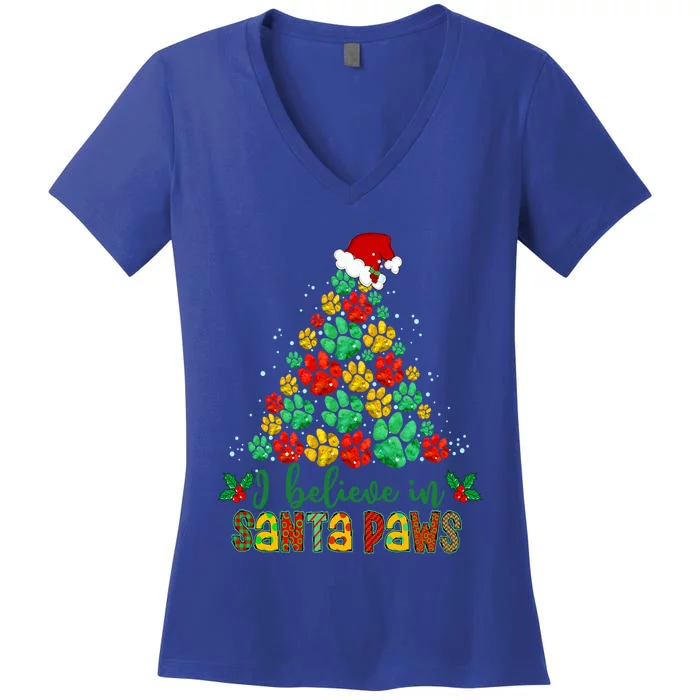 Funny Dog Lover Great Gift I Believe In Santa Paws Christmas Tree Gift Women's V-Neck T-Shirt