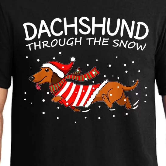 Funny Dog Lover Christmas Through The Snow Dachshund Xmas Gift Pajama Set