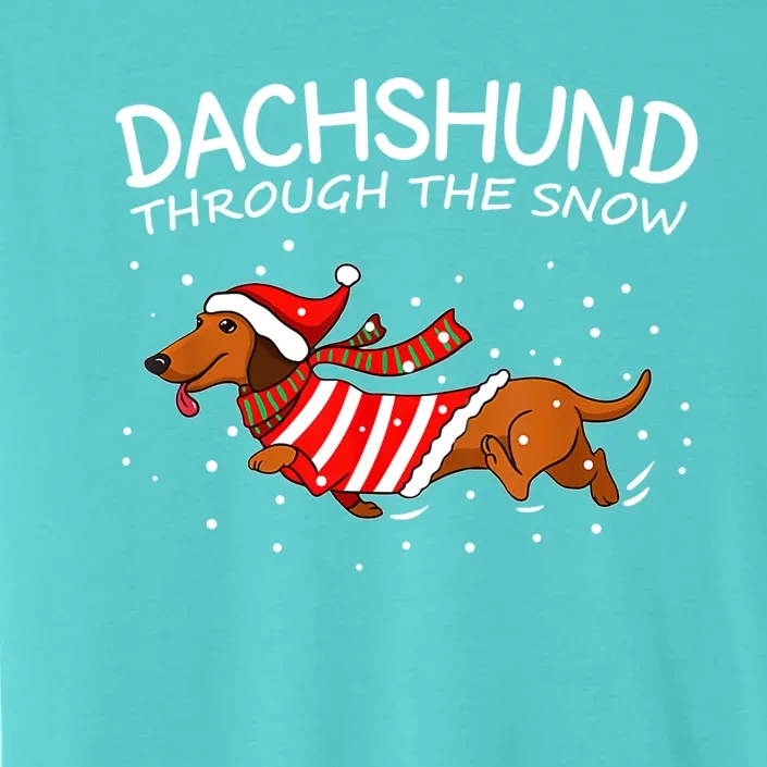 Funny Dog Lover Christmas Through The Snow Dachshund Xmas Gift ChromaSoft Performance T-Shirt