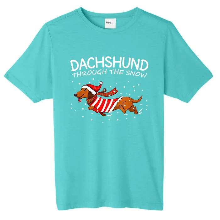 Funny Dog Lover Christmas Through The Snow Dachshund Xmas Gift ChromaSoft Performance T-Shirt