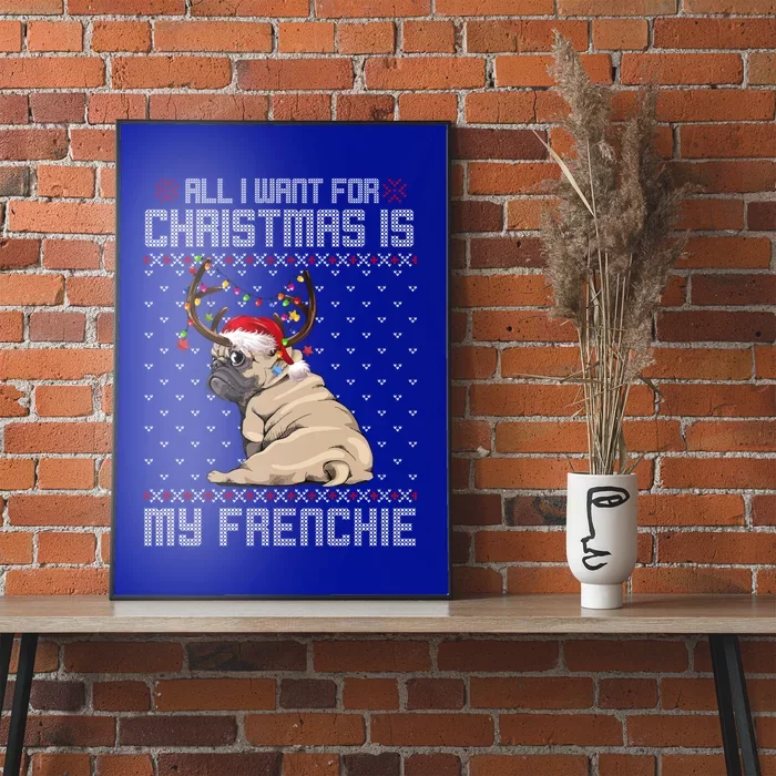 Funny Dog Lovers Frenchie Santa Hat Ugly Christmas Sweater Gift Poster