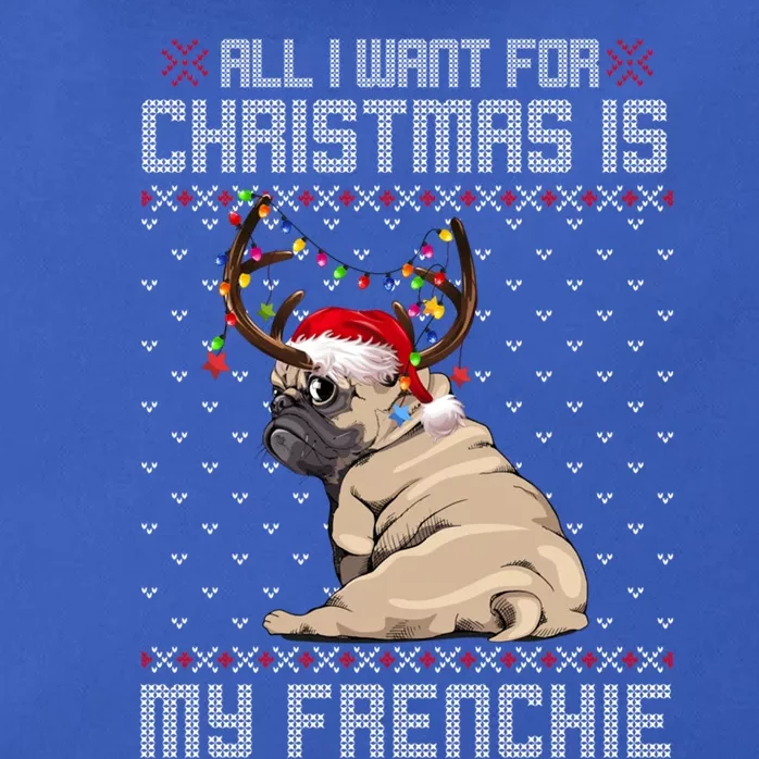 Funny Dog Lovers Frenchie Santa Hat Ugly Christmas Sweater Gift Zip Tote Bag