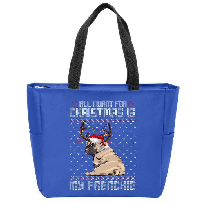 Funny Dog Lovers Frenchie Santa Hat Ugly Christmas Sweater Gift Zip Tote Bag