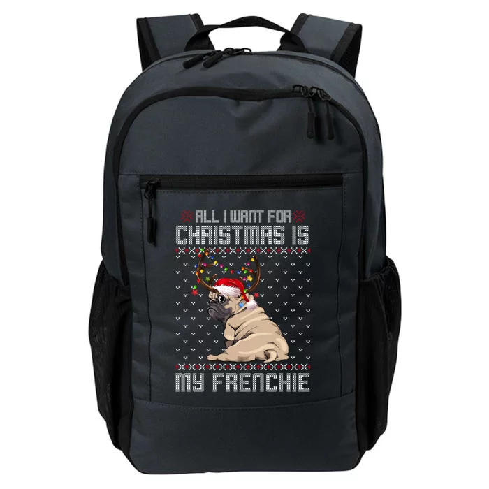 Funny Dog Lovers Frenchie Santa Hat Ugly Christmas Sweater Gift Daily Commute Backpack