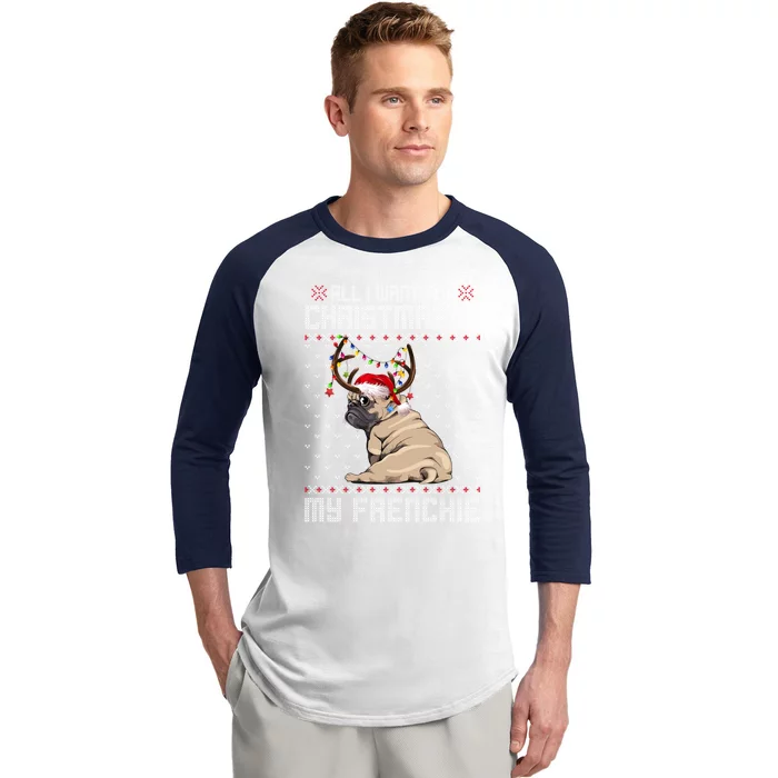 Funny Dog Lovers Frenchie Santa Hat Ugly Christmas Sweater Gift Baseball Sleeve Shirt