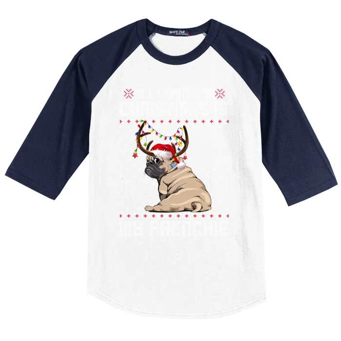 Funny Dog Lovers Frenchie Santa Hat Ugly Christmas Sweater Gift Baseball Sleeve Shirt