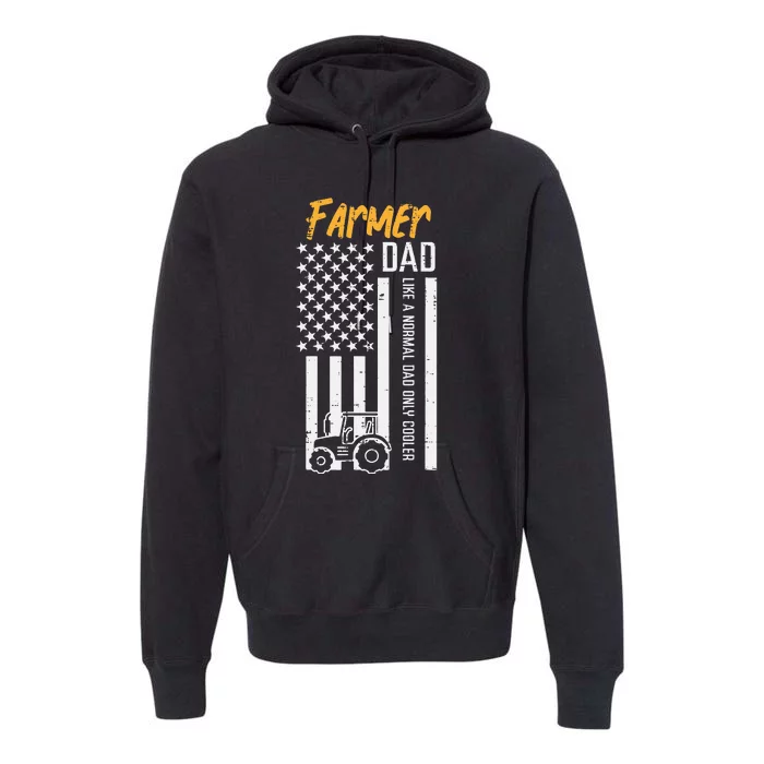 Farmer Dad Like Normal Only Cooler Us Flag Fathers Premium Hoodie