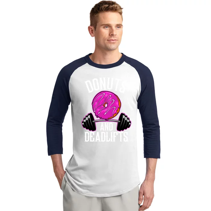 Funny Doughnut Lover Donuts And Deadlifts Fitness Gym Donut Gift Baseball Sleeve Shirt