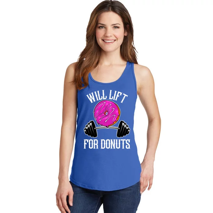 Funny Doughnut Lover Will Lift For Donuts Fitness Gym Donut Cool Gift Ladies Essential Tank