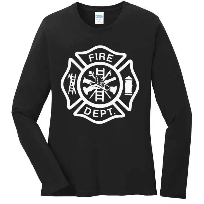 Fire Department Logo Uniform Fireman Symbol Firefighter Gear Ladies Long Sleeve Shirt