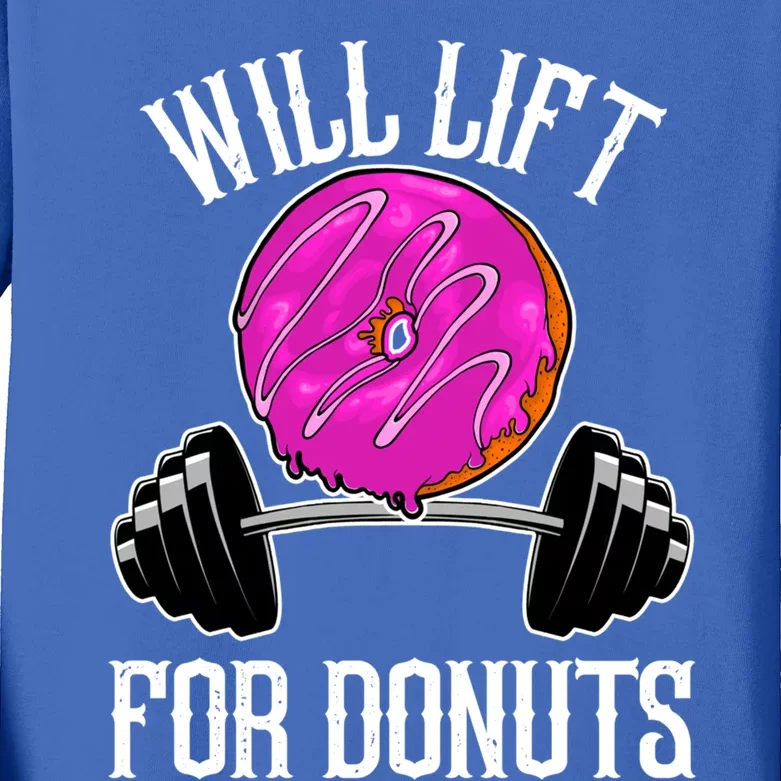 Funny Doughnut Lover Will Lift For Donuts Fitness Gym Donut Gift Kids Long Sleeve Shirt