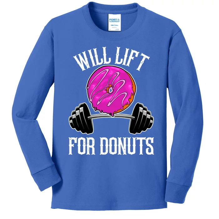 Funny Doughnut Lover Will Lift For Donuts Fitness Gym Donut Gift Kids Long Sleeve Shirt