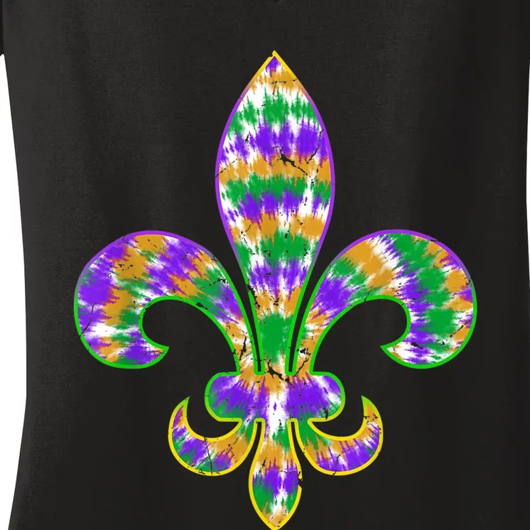 Fleur De Lis Mardi Gras Carnival Symbol New Orlean Tie Dye Women's V-Neck T-Shirt