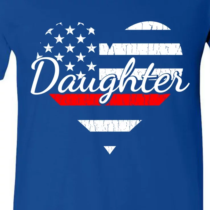 Firefighter Daughter Life Heart The Thin Red Line Heart Gift V-Neck T-Shirt