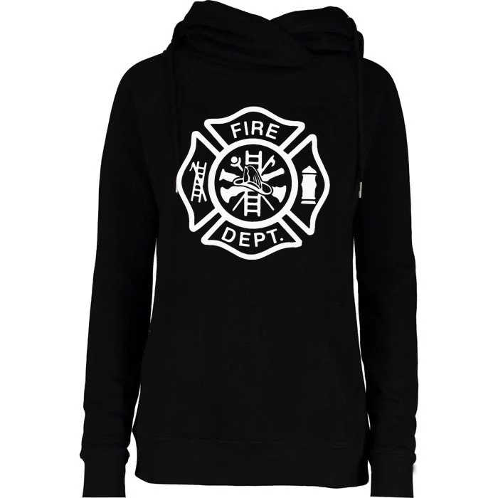 Fire Department Logo Uniform Fireman Symbol Firefighter Gear Womens Funnel Neck Pullover Hood