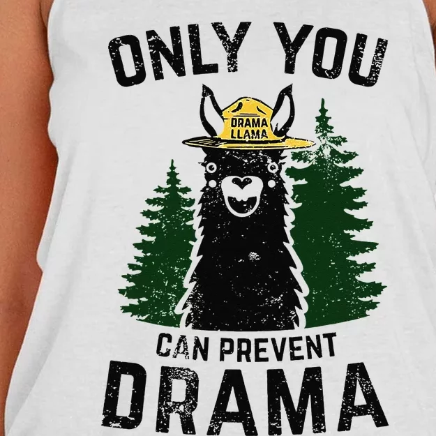 Funny Drama Llama Only You Can Prevent Drama Sarcastic Lover Women's Knotted Racerback Tank