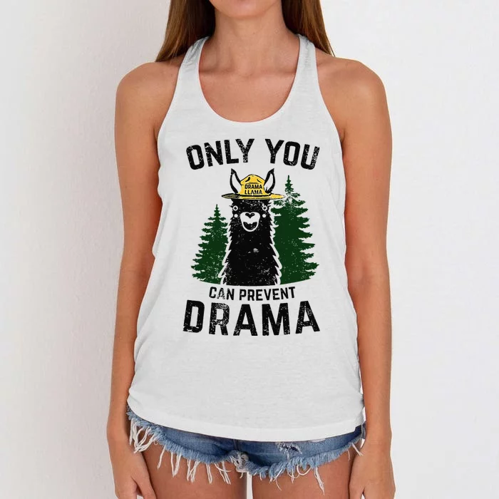 Funny Drama Llama Only You Can Prevent Drama Sarcastic Lover Women's Knotted Racerback Tank