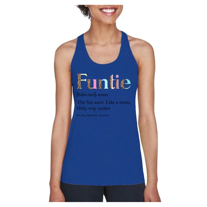 Funtie Definition Leopard Aunt Auntie Lover Mothers Day Great Gift Women's Racerback Tank