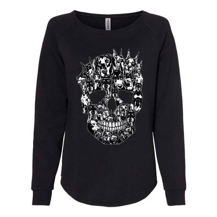 Funny Dog Lover Doberman Skull Halloween Womens California Wash Sweatshirt