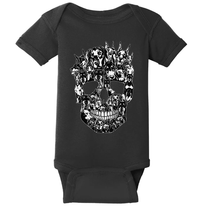 Funny Dog Lover Doberman Skull Halloween Baby Bodysuit