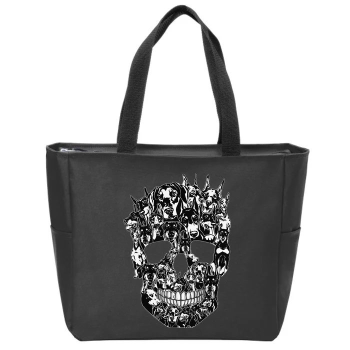 Funny Dog Lover Doberman Skull Halloween Zip Tote Bag