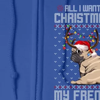 Funny Dog Lovers Frenchie Santa Hat Ugly Christmas Sweater Funny Gift Full Zip Hoodie