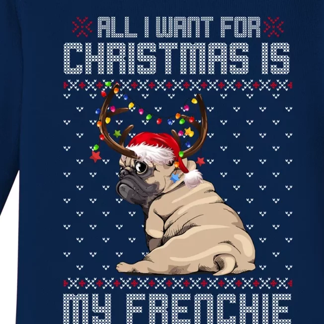 Funny Dog Lovers Frenchie Santa Hat Ugly Christmas Sweater Funny Gift Baby Long Sleeve Bodysuit