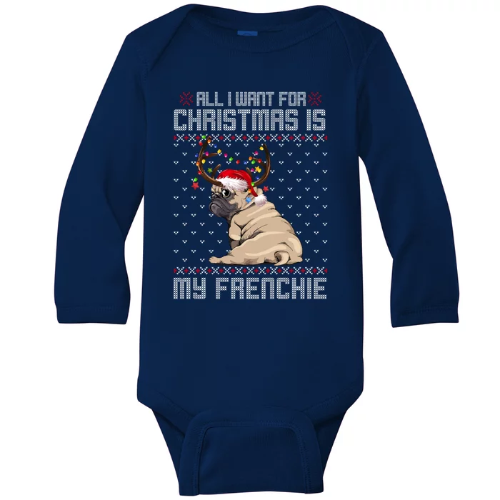 Funny Dog Lovers Frenchie Santa Hat Ugly Christmas Sweater Funny Gift Baby Long Sleeve Bodysuit