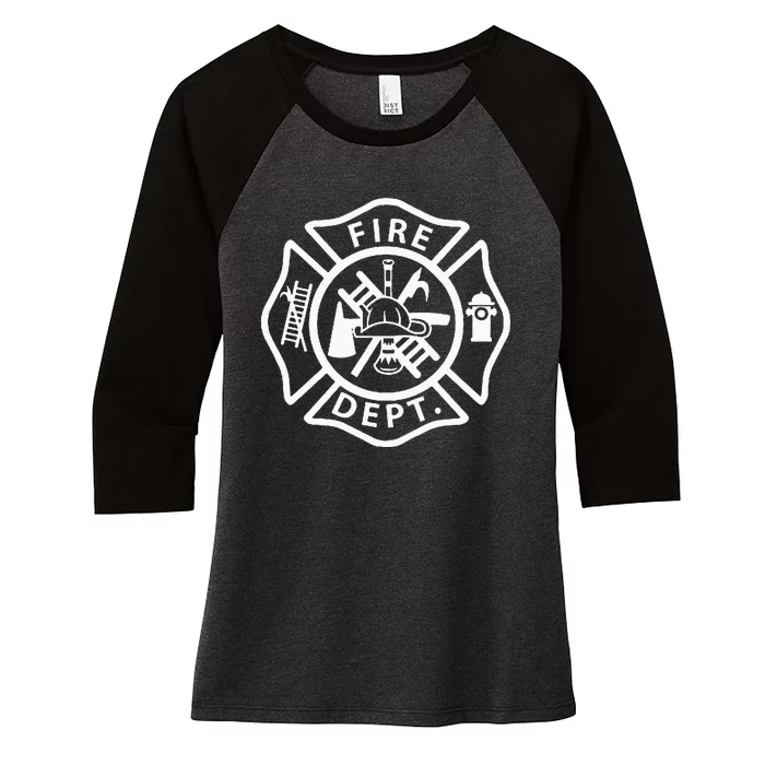 Fire Department Logo Uniform Fireman Symbol Firefighter Gear Women's Tri-Blend 3/4-Sleeve Raglan Shirt