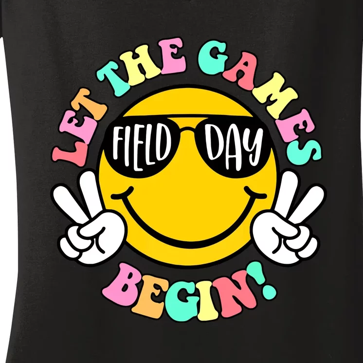 Field Day Let The Games Begin 2024 Teachers Women's V-Neck T-Shirt