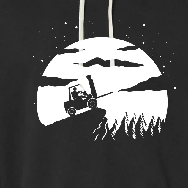 Forklift Driver Moon Background Garment-Dyed Fleece Hoodie