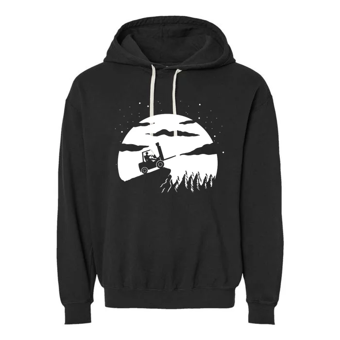 Forklift Driver Moon Background Garment-Dyed Fleece Hoodie