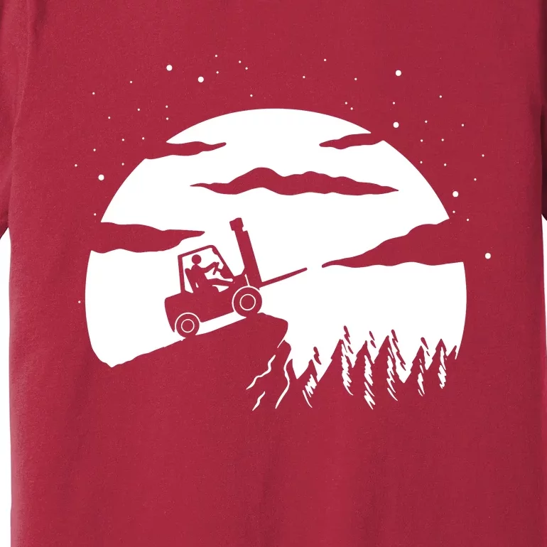 Forklift Driver Moon Background Premium T-Shirt