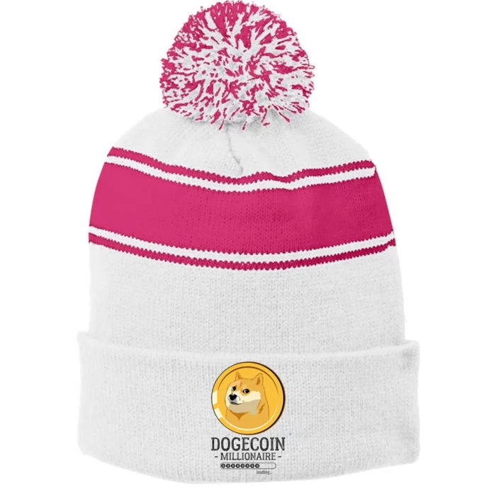 Funny Dogecoin Millionaire Hodl Doge Coin Crypto Stripe Pom Pom Beanie