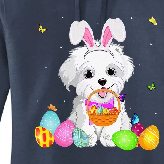 Funny Dog Mom Gift Cute Bunny Maltese Eggs Easter Day Women's Pullover Hoodie