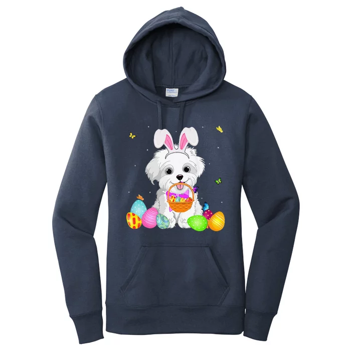 Funny Dog Mom Gift Cute Bunny Maltese Eggs Easter Day Women's Pullover Hoodie