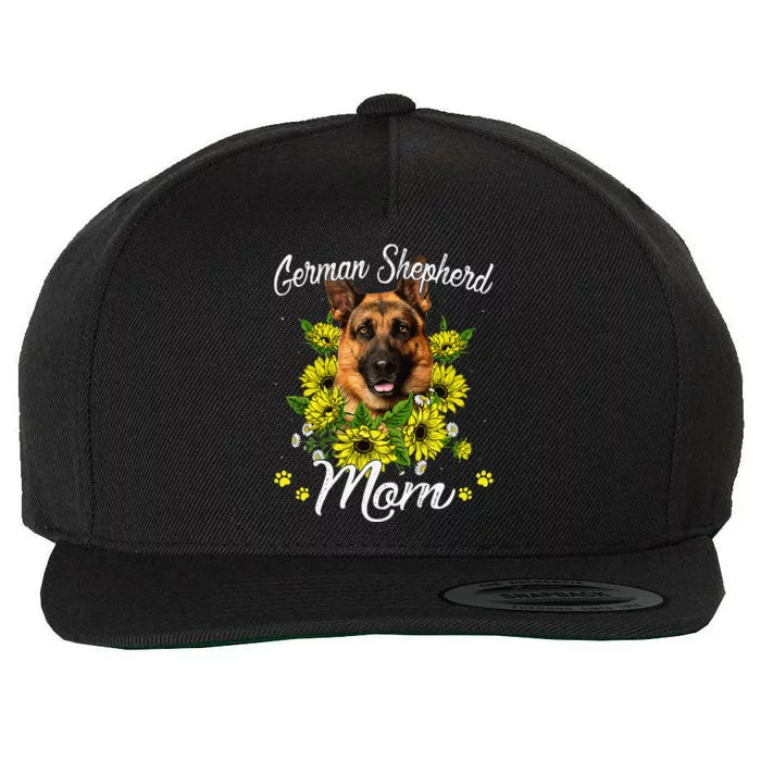 Funny Dog Mom Mothers Day Sunflower German Shepherd Mom Wool Snapback Cap