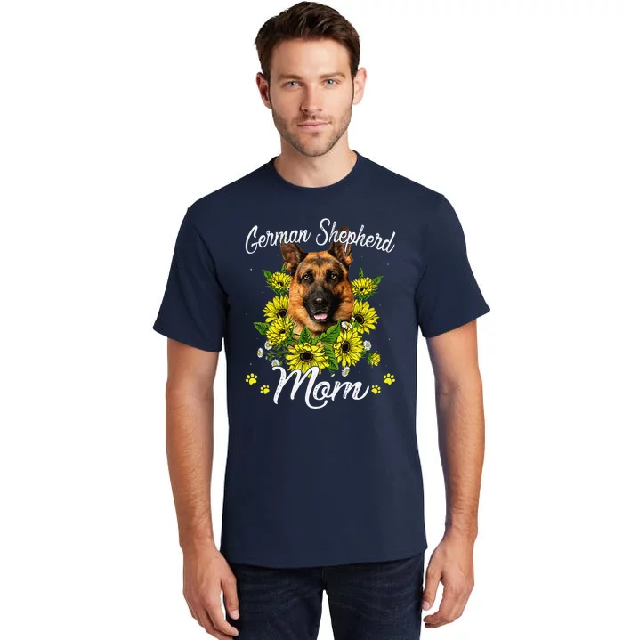 Funny Dog Mom Mothers Day Sunflower German Shepherd Mom Tall T-Shirt