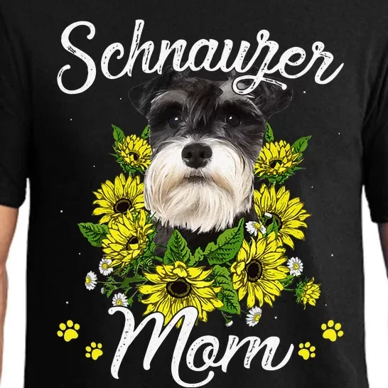 Funny Dog Mom Mothers Day Sunflower Schnauzer Mom Puppy Lover Pajama Set